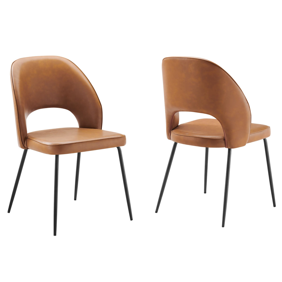 Nico Black/Tan Vegan Leather Dining Chair (Set of 2) - Ornate Home