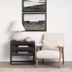 Nico Oatmeal/Brown Upholstered Wood Accent Chair