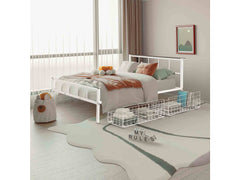 Nicoli White Queen Metal Bed w/ Storage - Ornate Home