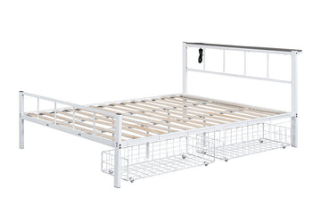 Nicoli White Queen Metal Bed w/ Storage - Ornate Home