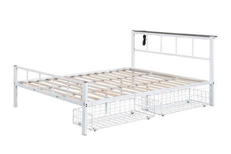 Nicoli White Queen Metal Bed w/ Storage - Ornate Home