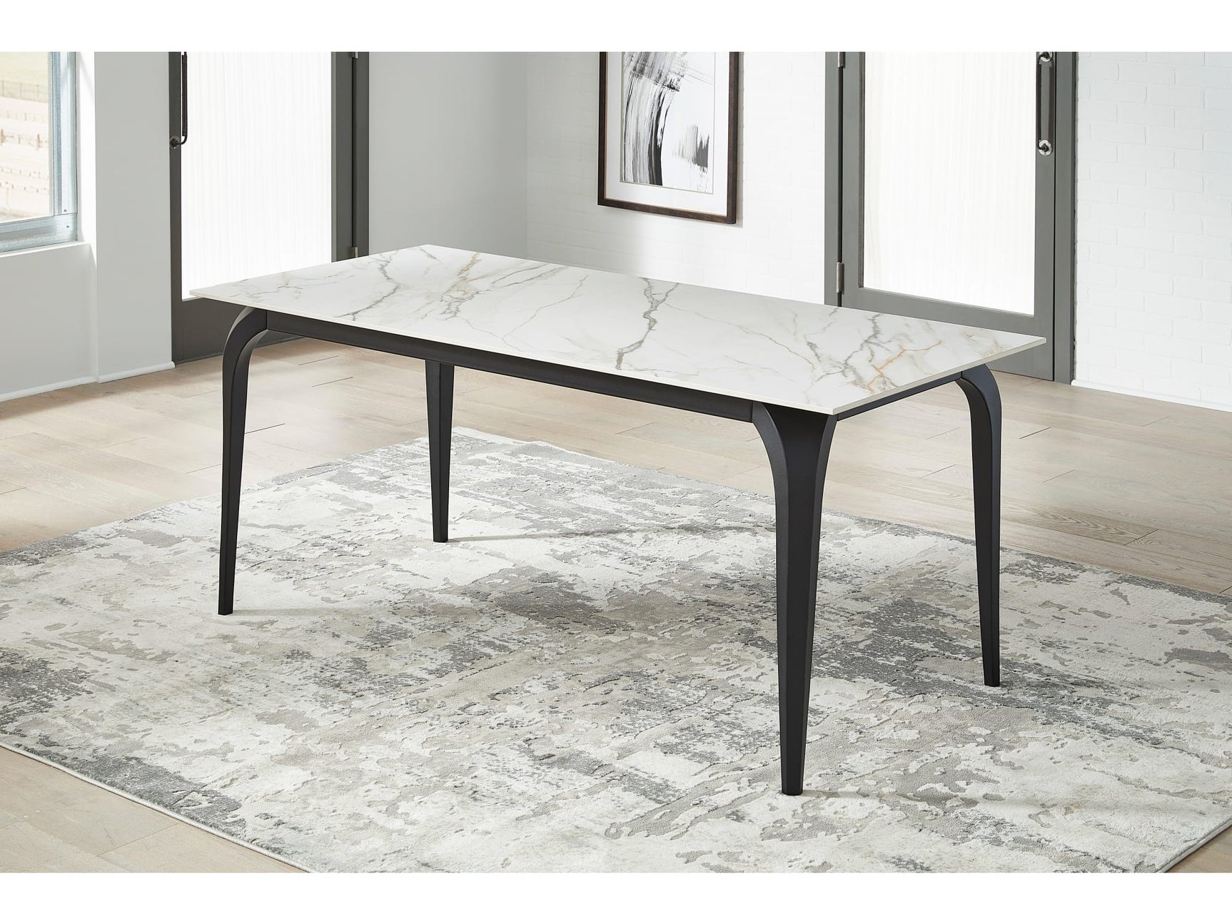 Nicoya White/Black Stone Top Rectangular Dining Table - Ornate Home