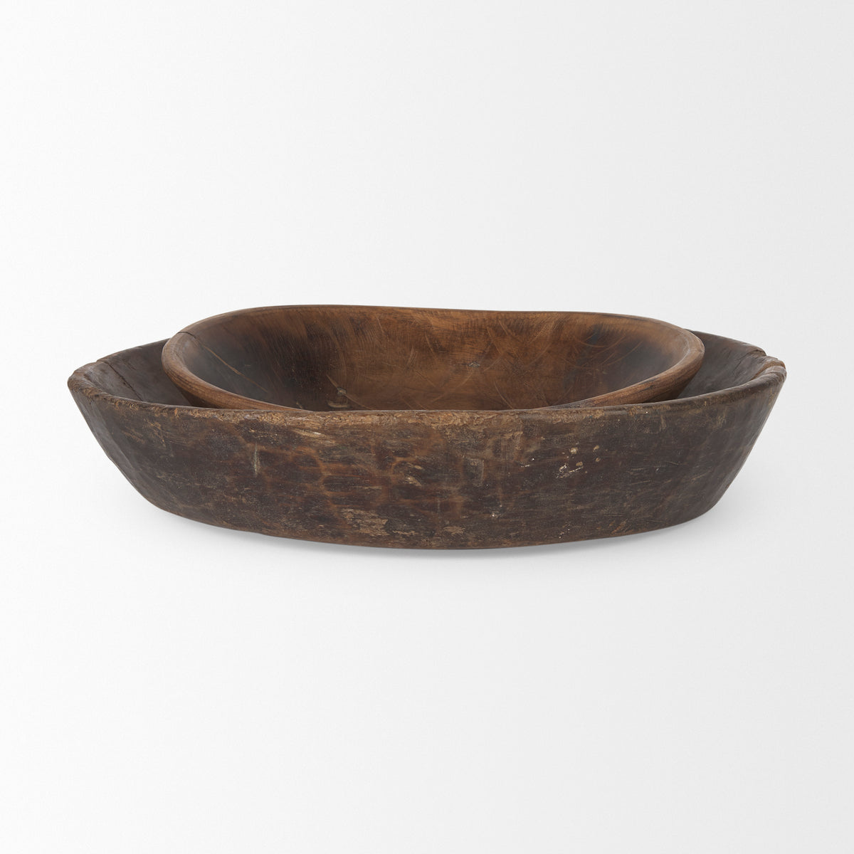 Nikita Medium Brown Large Reclaimed Wood Bowls (Set of 2) - Ornate Home