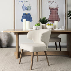 Niles Cream/Medium Brown Wingback Dining Side Chair with Medium Brown Wood - Ornate Home
