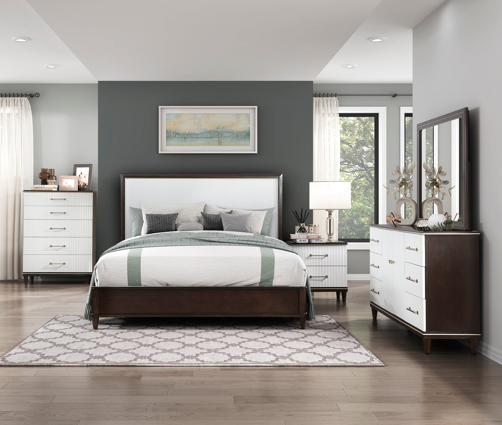 Niles White/Cherry Queen Bed - Ornate Home