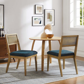 Nimba Heathered Weave Azure Faux Rattan Fabric Dining Chairs (Set of 2) - Ornate Home