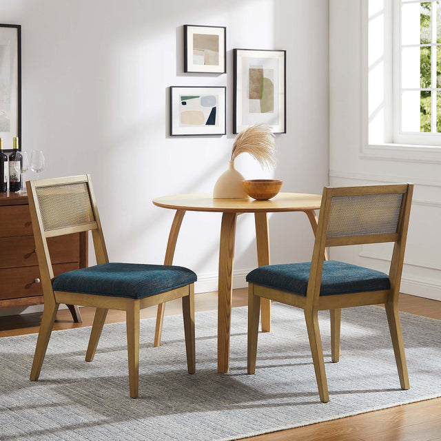Nimba Heathered Weave Azure Faux Rattan Fabric Dining Chairs (Set of 2) - Ornate Home