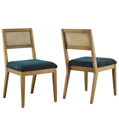 Nimba Heathered Weave Azure Faux Rattan Fabric Dining Chairs (Set of 2) - Ornate Home