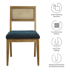 Nimba Heathered Weave Azure Faux Rattan Fabric Dining Chairs (Set of 2) - Ornate Home
