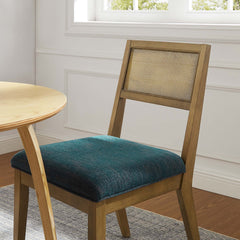 Nimba Heathered Weave Azure Faux Rattan Fabric Dining Chairs (Set of 2) - Ornate Home