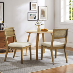 Nimba Heathered Weave Ivory Faux Rattan Fabric Dining Chairs (Set of 2) - Ornate Home
