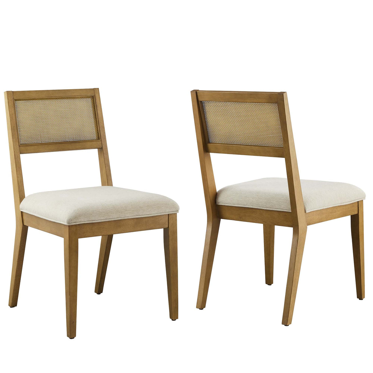 Nimba Heathered Weave Ivory Faux Rattan Fabric Dining Chairs (Set of 2) - Ornate Home