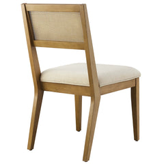 Nimba Heathered Weave Ivory Faux Rattan Fabric Dining Chairs (Set of 2) - Ornate Home
