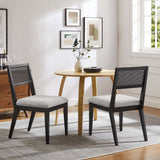 Nimba Heathered Weave Light Gray Faux Rattan Fabric Dining Chairs (Set of 2) - Ornate Home