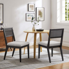 Nimba Heathered Weave Light Gray Faux Rattan Fabric Dining Chairs (Set of 2) - Ornate Home