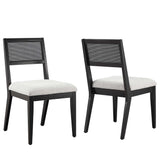 Nimba Heathered Weave Light Gray Faux Rattan Fabric Dining Chairs (Set of 2) - Ornate Home