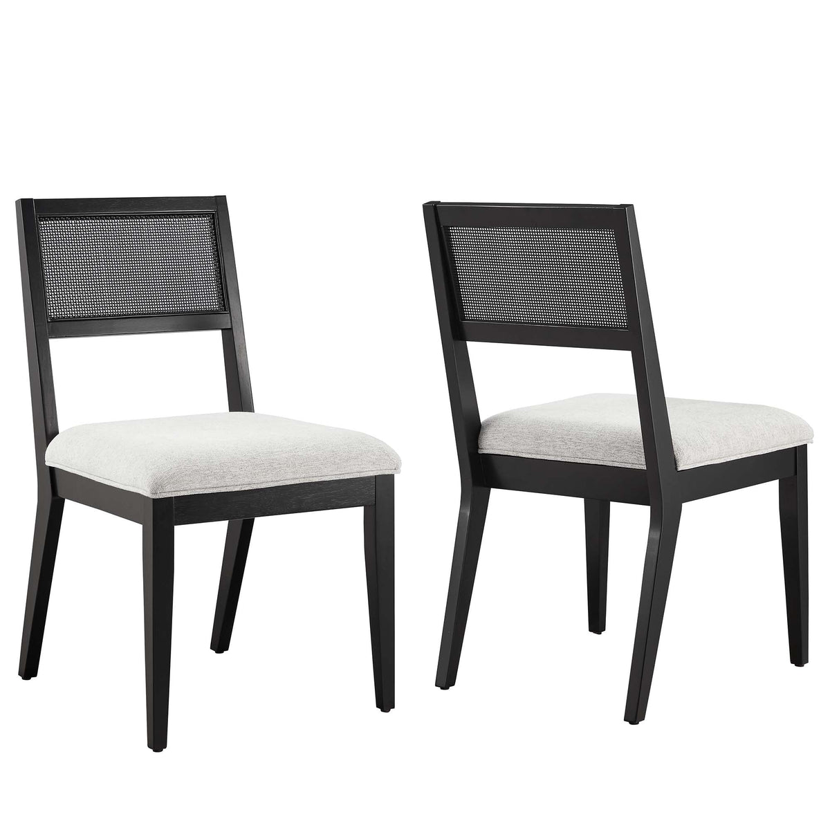 Nimba Heathered Weave Light Gray Faux Rattan Fabric Dining Chairs (Set of 2) - Ornate Home