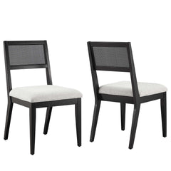 Nimba Heathered Weave Light Gray Faux Rattan Fabric Dining Chairs (Set of 2) - Ornate Home