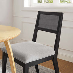Nimba Heathered Weave Light Gray Faux Rattan Fabric Dining Chairs (Set of 2) - Ornate Home