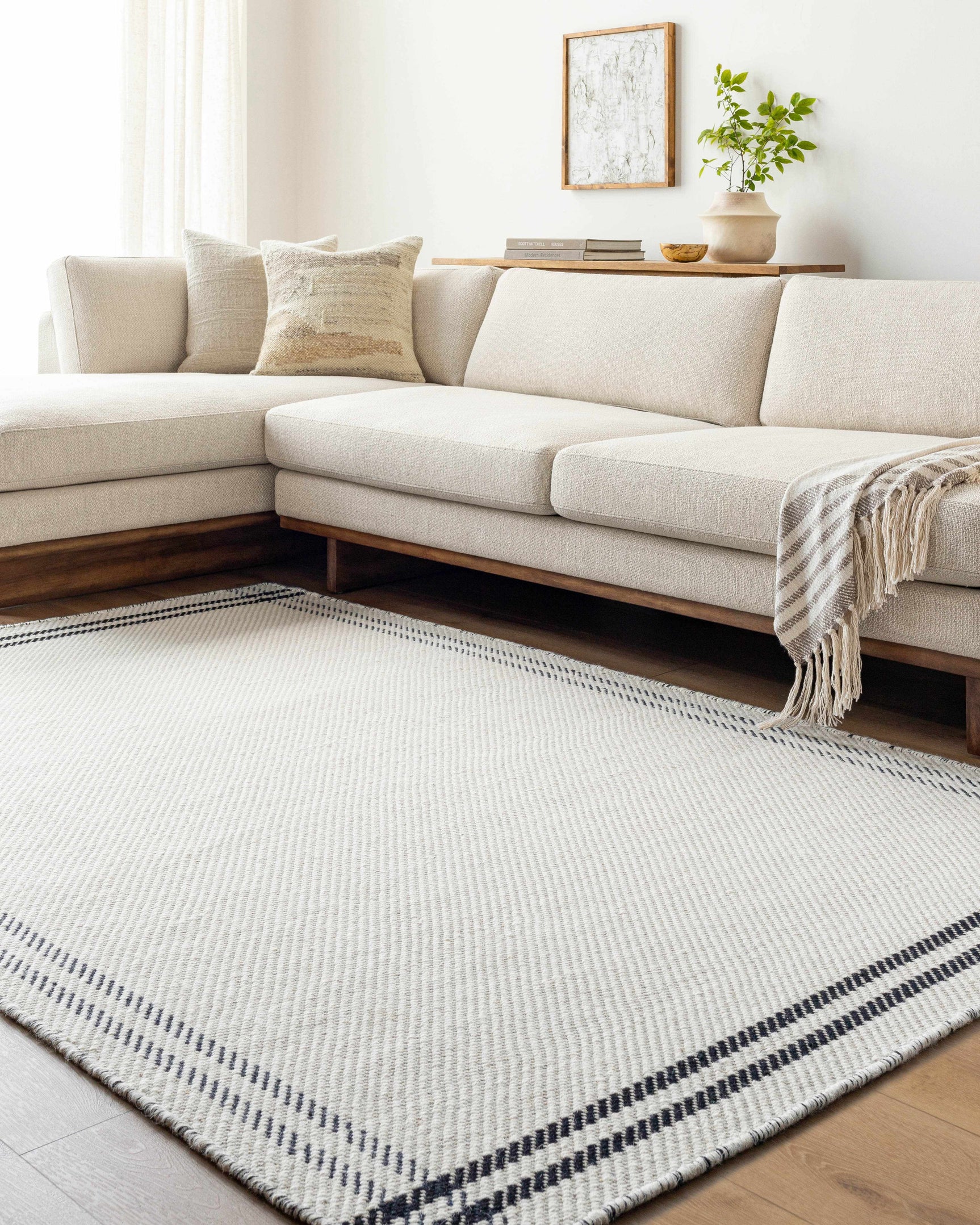 Nimue Cream & Blue Bordered Area Rug - Clearance - Ornate Home