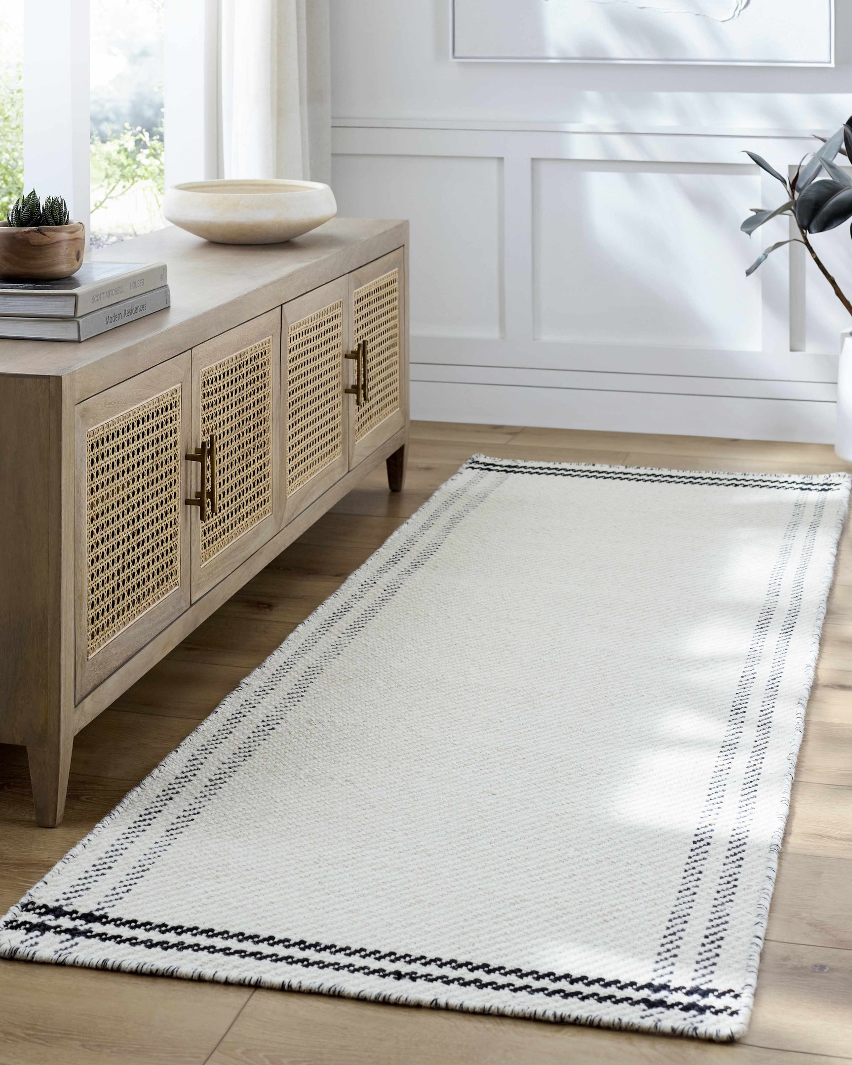 Nimue Cream & Blue Bordered Area Rug - Clearance - Ornate Home
