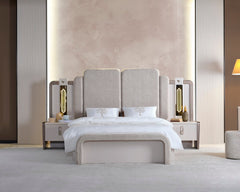 Nirvana Beige Bedroom Set (Queen Bed & Dresser With Mirror & Ottoman & 2 Nightstand With Back ) - Ornate Home