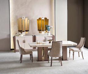 Nirvana Beige Dining Room Set (Consol With Mirror & Dining Table & 6 Dining Chair) - Ornate Home