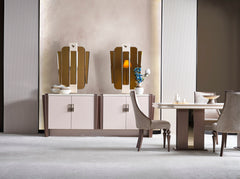 Nirvana Beige Dining Room Set (Consol With Mirror & Dining Table & 6 Dining Chair) - Ornate Home