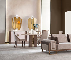 Nirvana Beige Dining Room Set (Consol With Mirror & Dining Table & 6 Dining Chair) - Ornate Home