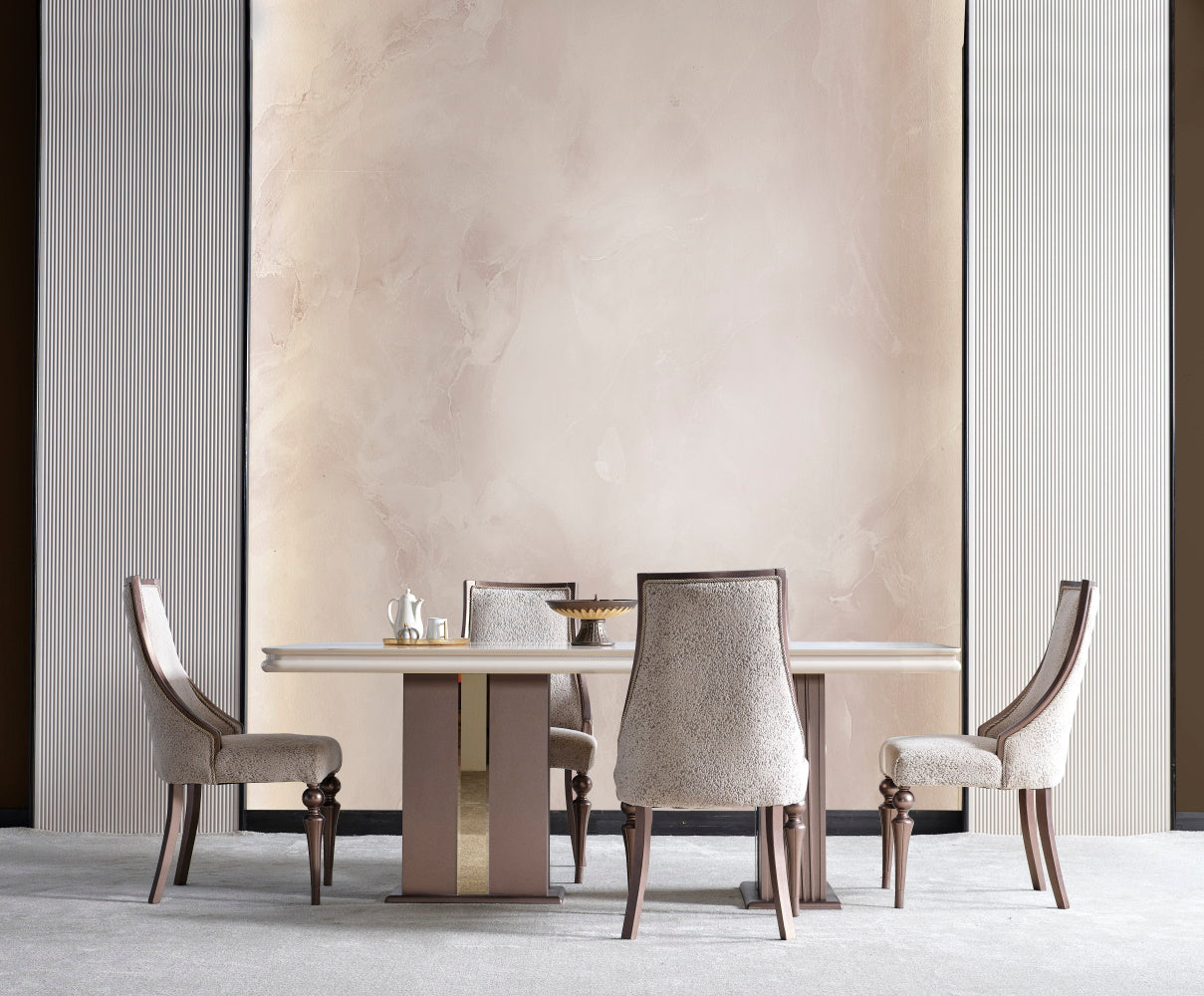 Nirvana Beige Dining Room Set (Consol With Mirror & Dining Table & 6 Dining Chair)