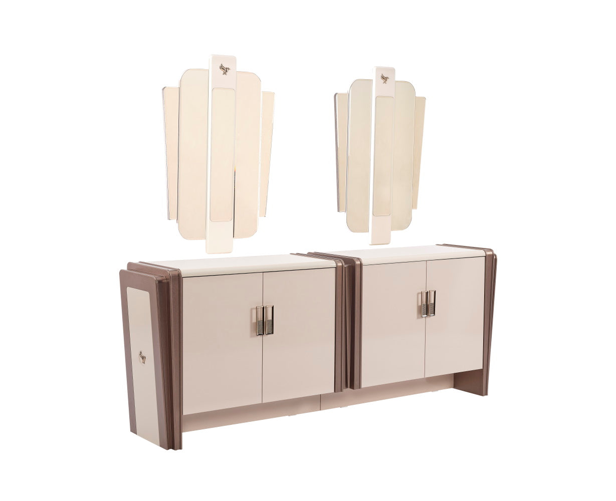 Nirvana Beige Dining Room Set (Consol With Mirror & Dining Table & 6 Dining Chair)