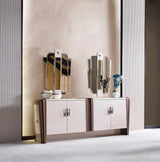 Nirvana Beige Dining Room Set (Consol With Mirror & Dining Table & 6 Dining Chair)