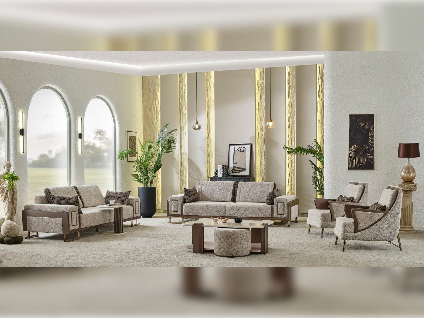 Nirvana Beige 4-pieces (2 Four Seat Sofa & 2 Chair) Living Room Set