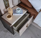 Nirvana Beige Bedroom Set (Queen Bed & Dresser With Mirror & Ottoman & 2 Nightstand With Back )
