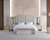 Nirvana Beige Bedroom Set (Queen Bed & Dresser With Mirror & Ottoman & 2 Nightstand With Back )