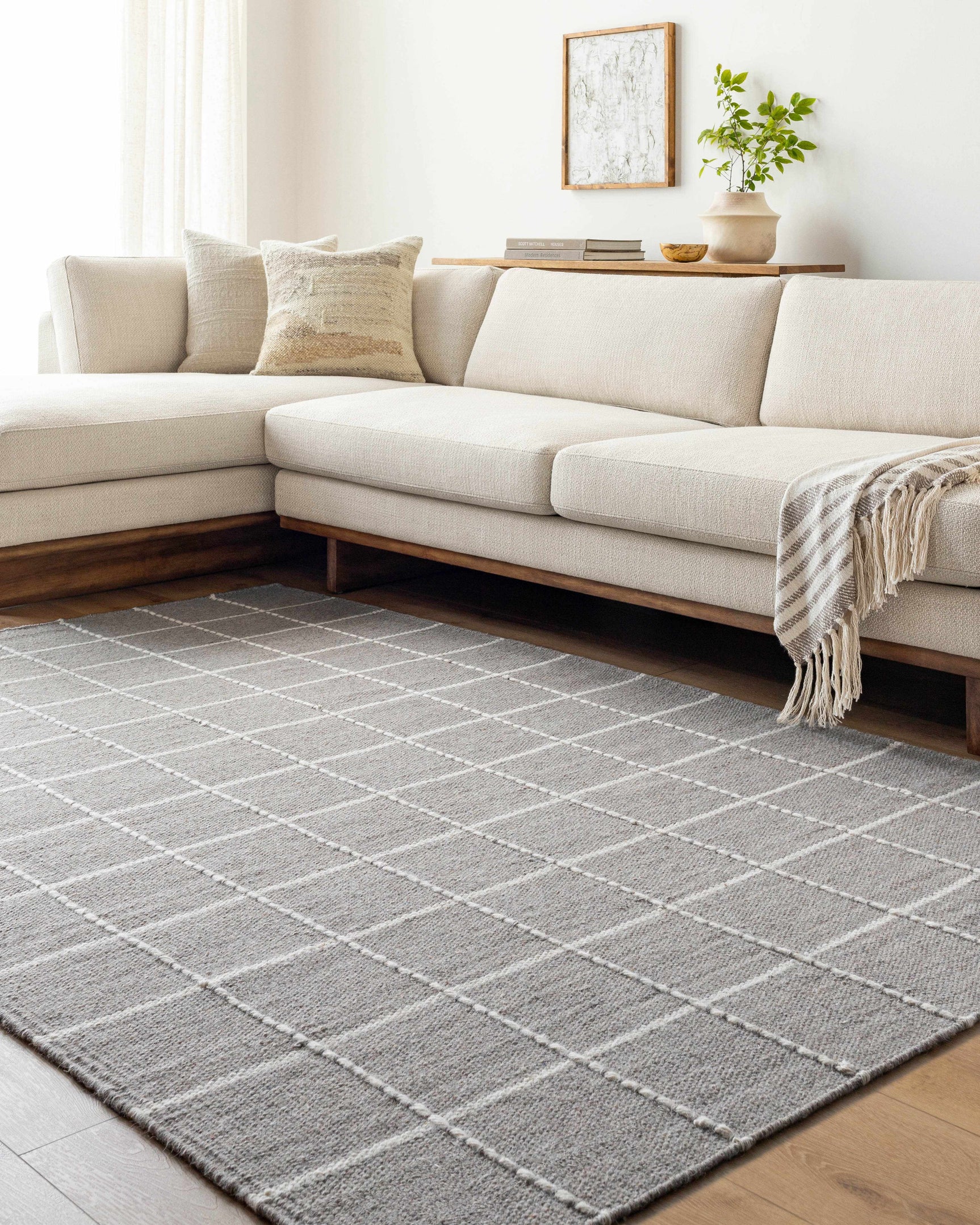 Nissa Gray Checkered Wool Rug - Ornate Home