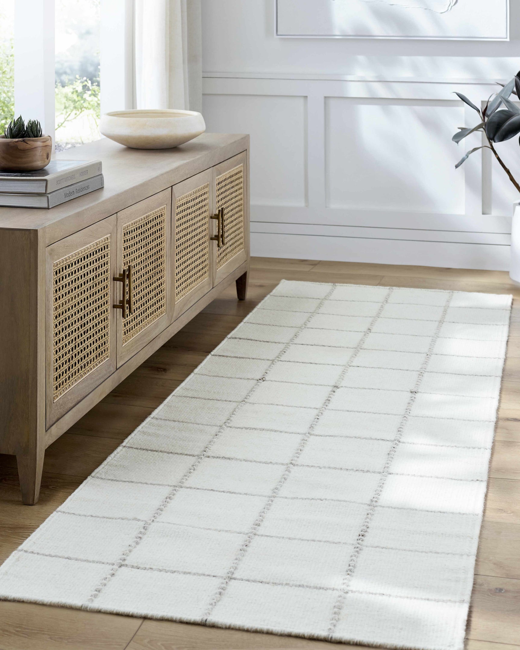 Nissa White Gray Checkered Wool Rug - Ornate Home