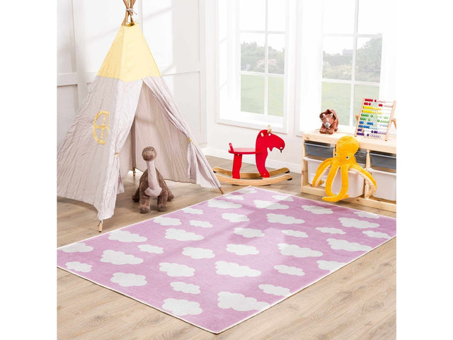 Nizar Pink Cloud Washable Kids Rug - Ornate Home