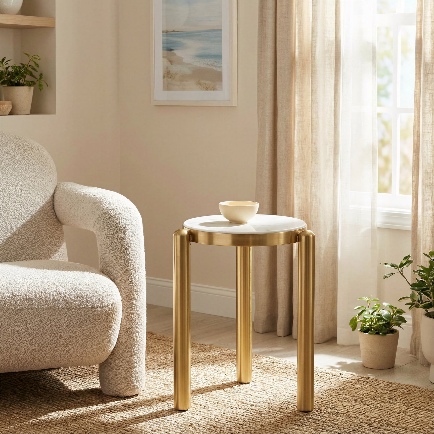 Noan White & Gold Side Table - Ornate Home