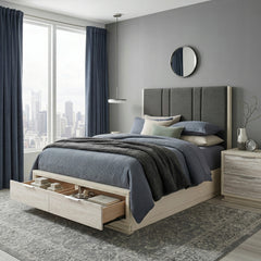 Noctis Beige California King Platform Bed With Footboard Storage - Ornate Home