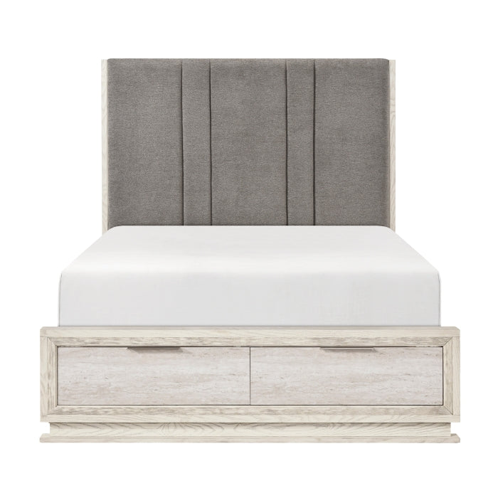 Noctis Beige Eastern King Platform Bed With Footboard Storage