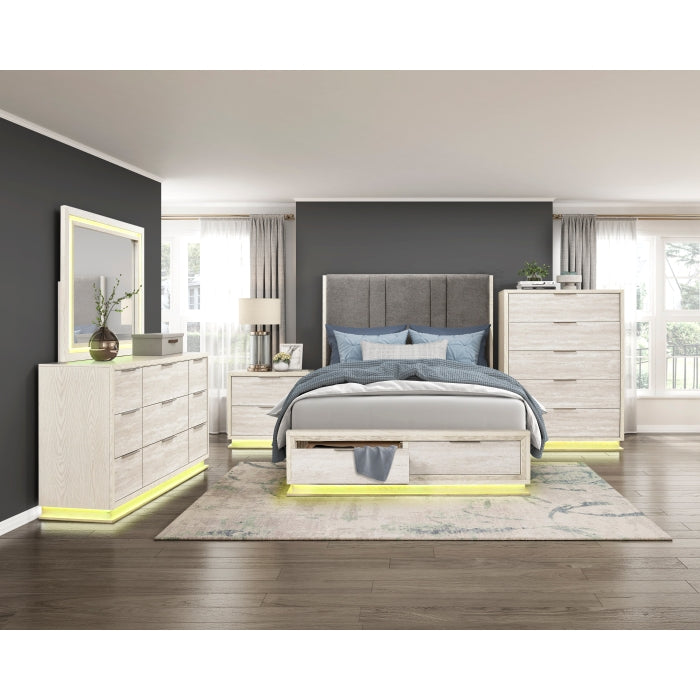 Noctis Beige Eastern King Platform Bed With Footboard Storage