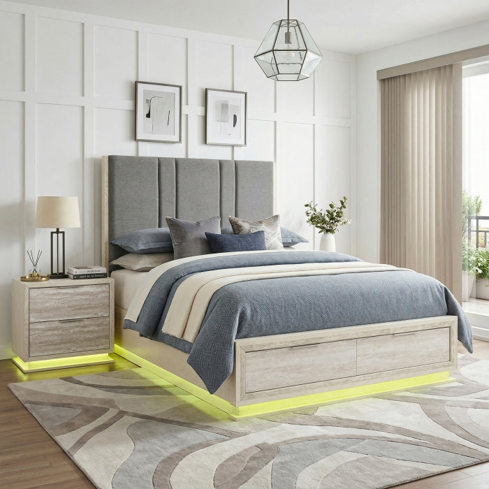 Noctis Beige Eastern King Platform Bed With Footboard Storage