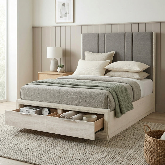 Noctis Beige Eastern King Platform Bed With Footboard Storage