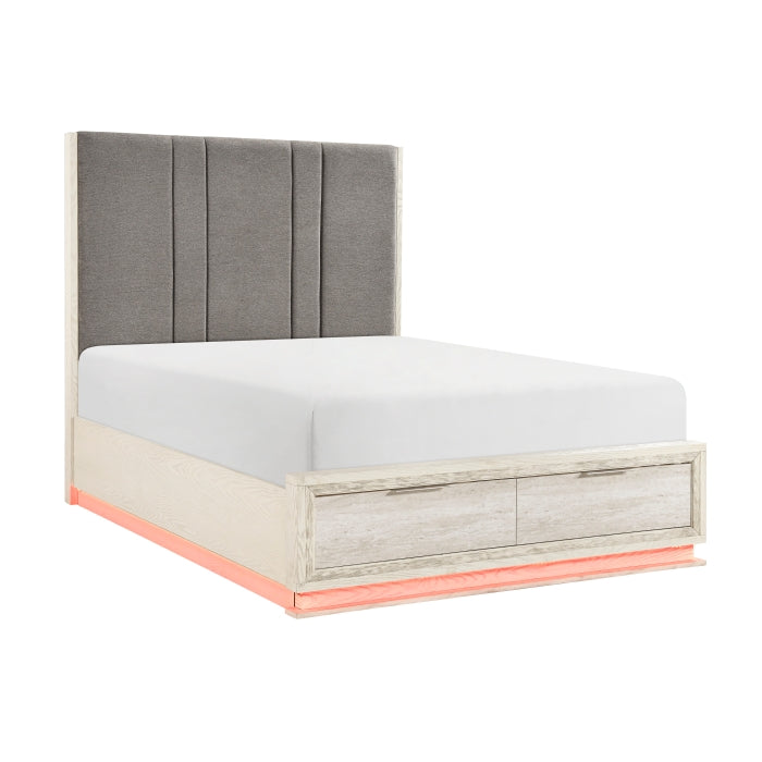 Noctis Beige Queen Platform Bed With Footboard Storage - Ornate Home