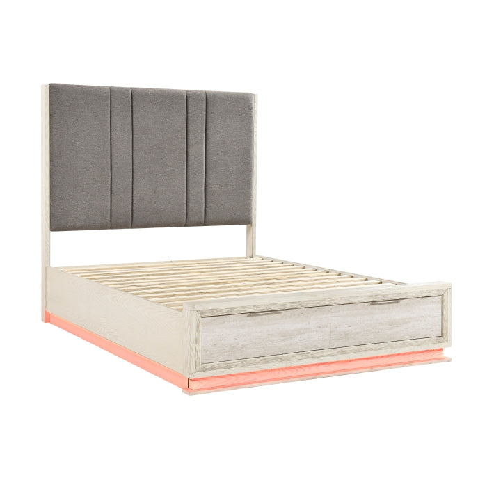 Noctis Beige Queen Platform Bed With Footboard Storage - Ornate Home