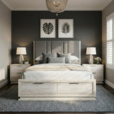 Noctis Beige Queen Platform Bed With Footboard Storage - Ornate Home