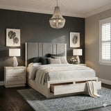 Noctis Beige Queen Platform Bed With Footboard Storage - Ornate Home