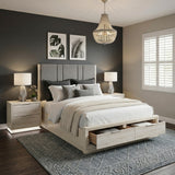 Noctis Beige Queen Platform Bed With Footboard Storage - Ornate Home