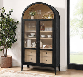 Nolan Black/Oak 74" Tall Wide Arched Storage Display Cabinet - Ornate Home
